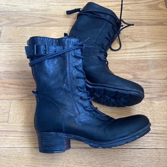 Elisa Nero sz EU 36 US black lace up with zip leather boots in great pre owned - Picture 3 of 10